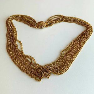Vintage Gold tone metal chains Torsade necklace, 1960s
